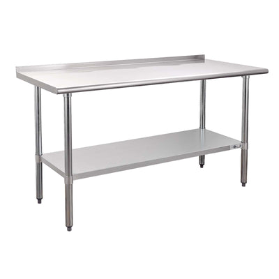 Profeeshaw Stainless Steel Prep Table NSF Commercial Work Table with Backsplash and Undershelf for Kitchen Restaurant 24x60 Inch