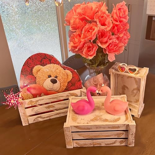 Admired By Nature Wooden Crates Storage Container, Rustic White Set of 3, Farmhouse Style Decorative Baskets for Home Decor, Rustic Decor, Nesting Stackable Organizers, Distressed Wood Crates Admired By Nature