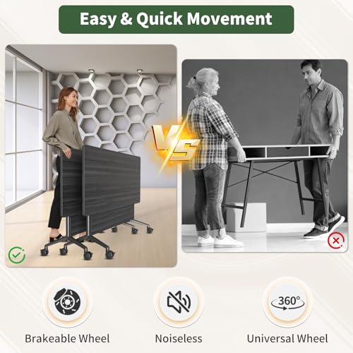 ZanyCajole Conference Room Table Folding Conference Tables, Modern Mobile Foldable Training Tables, Modular Rectangular Seminar Meeting Table with Silent Wheels for Office (4, Grey3, 61) ZanyCajole