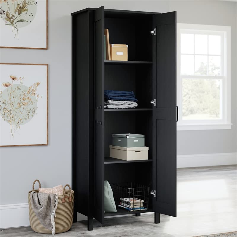 Sauder Miscellaneous 2-Door Storage Cabinet, L: 27.09" x W: 15.39" x H: 72.05", Raven Oak Finish Sauder