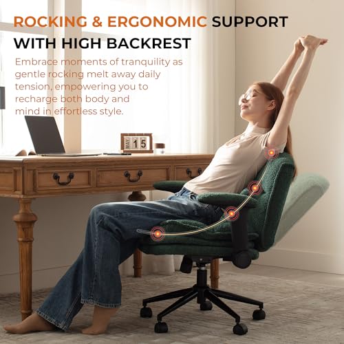 Dowinx Criss Cross Chair with Adjustable Flip-up Arms and Wheels, Comfort Ergonomic Office Desk Armchair with 3 Layer Cushions, Wide Seat Vanity Chair for Home Office, Living Room, Bedroom, Green Dowinx