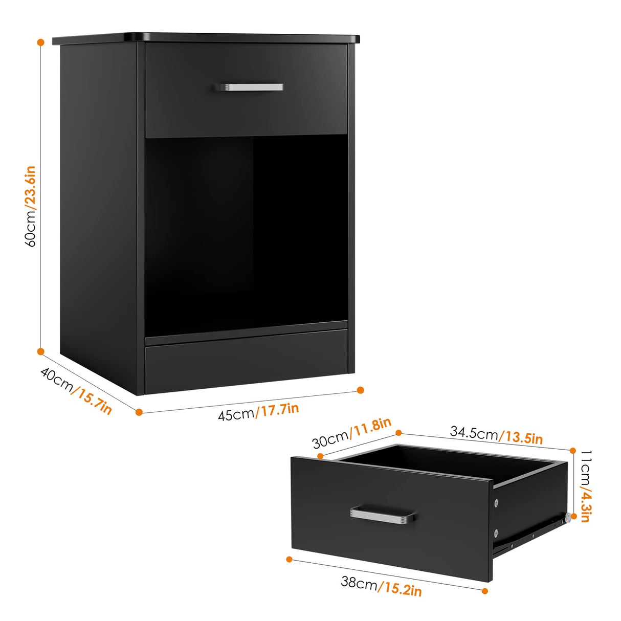 FOTOSOK Nightstand, Set of 2, 2-Tier Side Table with Drawer and Storage Shelf, Bedside Table End Table, Modern Night Stand for Bedroom, Home Office,Black FOTOSOK