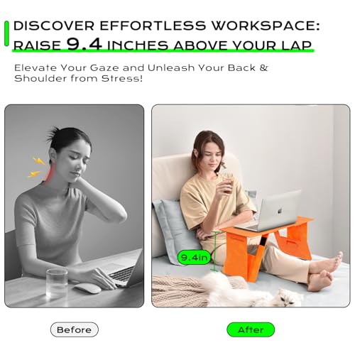 Foldable Laptop Desk Bed Computer Desk, FansDreams Pi Foldable and Portable Lap Desk, Portable Folding Lap Table, Standing Lightweight Travel Laptop Table for Study and Work (Orange, Standard) FansDreams