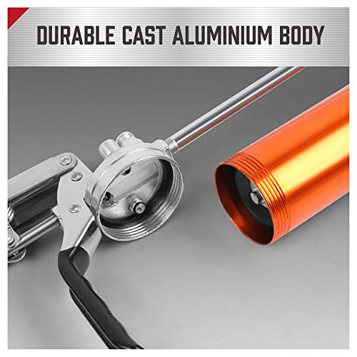 HORUSDY Heavy Duty Grease Gun with 14oz Grease Tubes | Grease Gun Flexible Hose | 7000 PSI | 18 Inch Spring Flex Hose | 2 Working Coupler | 2 Extension Rigid and 1 Sharp Type Nozzle Included HORUSDY