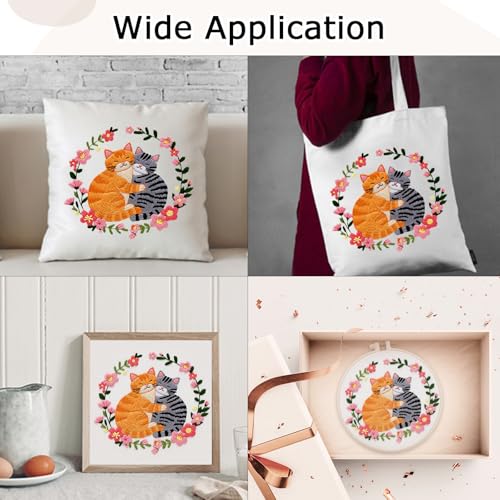 Nuberlic Cat Embroidery Kit for Beginners, DIY Cross Stitch Starter Kit Including Cloth with Pattern, Embroidery Hoop, Needles Instructions and Threads for Adults