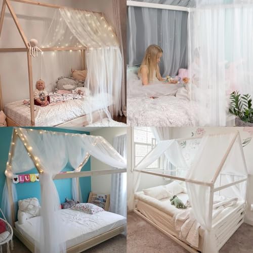 King Canopy Bed Curtains - Queen & Full Bed 60 * 225in White Tulle Canopy Bed Scarf, Sheer Bed Drapes for Twin Girls to Adult Beds