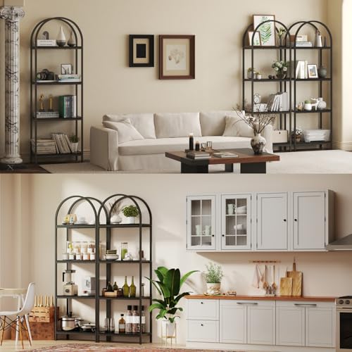 Kogven Arched Industrial 4-Tier Bookcase with Metal Frame - 72" Tall Freestanding Storage Rack in Black Kogven