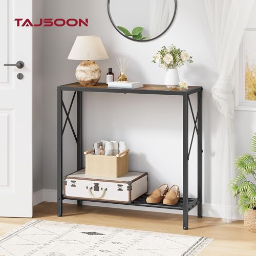 Tajsoon Console Table 28.3''L, 2 Tier Narrow Entryway Table with Open Shelves, Small Sofa Table for Living Room, Entrace, Hallway, Foyer, Corridor, Office, Rustic Brown Tajsoon