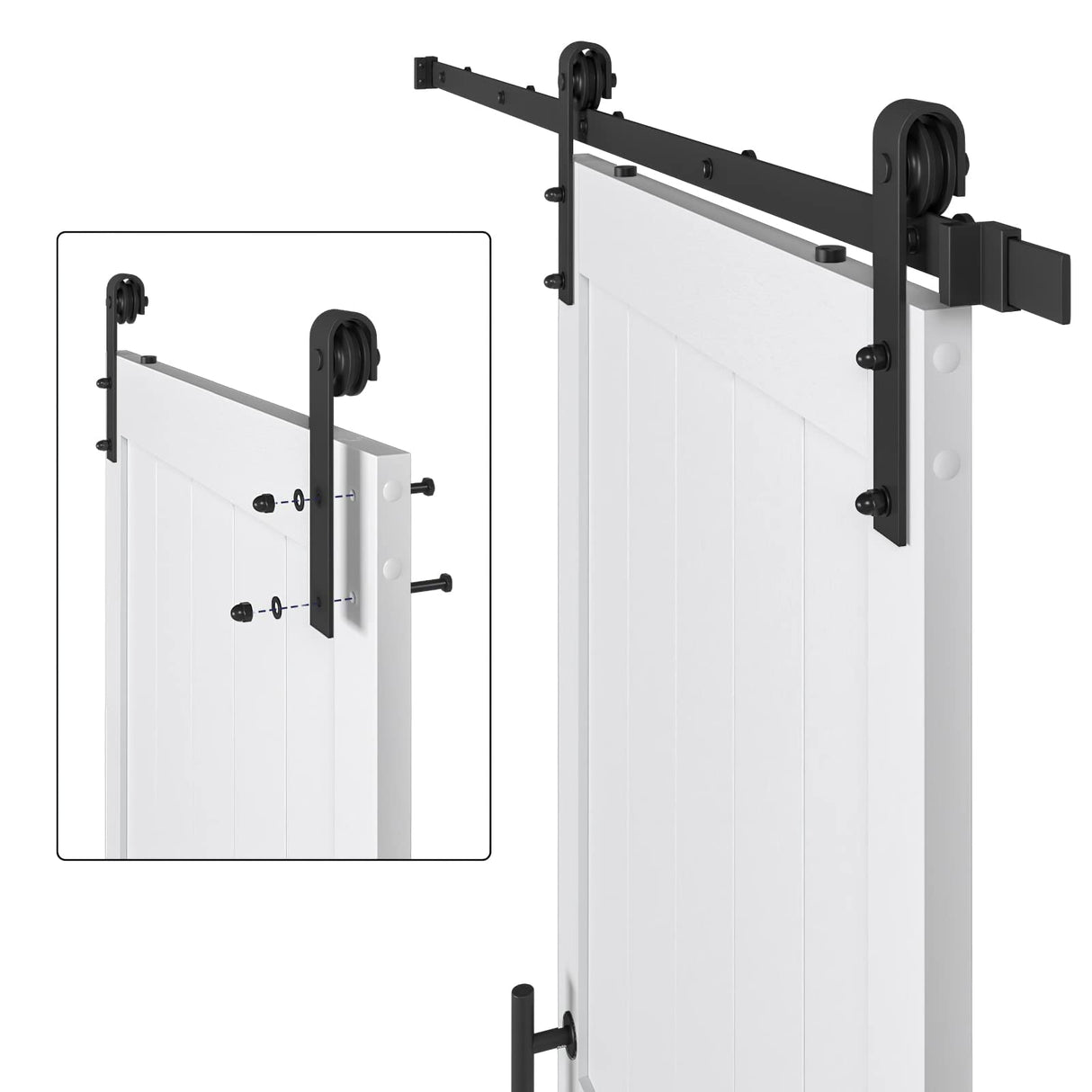 COSHOMER 36in x 84in MDF Sliding Barn Door with 6.6ft Barn Door Hardware Kit & Handle, Pre-Drilled Holes Easy Assembly -Solid Barn Door Slab Covered with Water-Proof PVC Surface, White, H-Frame COSHOMER