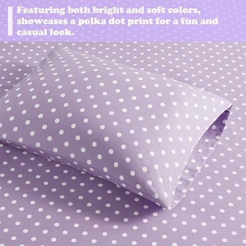 Intelligent Design Purple Twin Size Sheet Sets Kids Polka Dot Sheets for Girls 100% Cotton Percale Soft Flat and Fitted Sheet, Pillowcase, Breathable All Season Bed Set, Fits up to 14" Mattress Intelligent Design