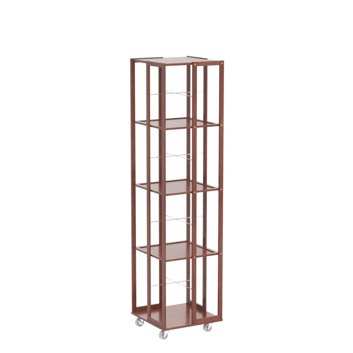 COPREE 5-Tier Walnut Bamboo Rolling Bookshelf with 360° Rotation and Wheels COPREE