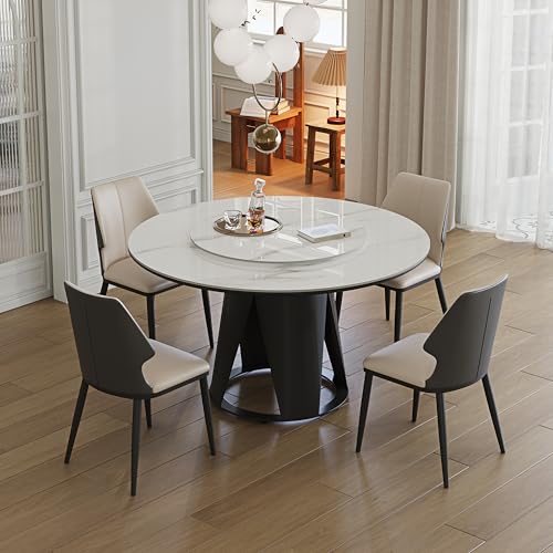 Runboll 59'' Modern Round Dining Table with Lazy Susan, Sintered Stone Dinner Table with 35.4" Round Turntable for Dining Room(Not Included Chairs) Runboll