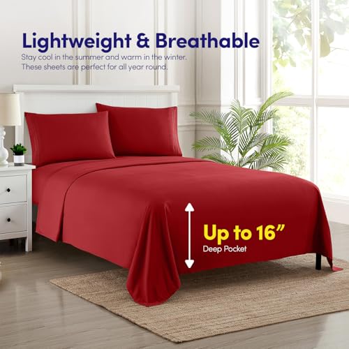 Supreme Collection Twin Red Twin Sheet Set - 3 Piece Bed Sheets and Pillowcase Set - Extra Soft, Deep Pocket Sheets, Elastic Corner Straps Sweet Home Collection