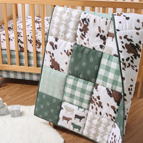 The Peanutshell 3 Piece Baby Crib Bedding Set for Boys & Girls - Newborn, Infant & Toddler Nursery Bed Set Decor with Fitted Crib Sheet, Dust Ruffle, Crib Comforter - Boho Farm The Peanutshell
