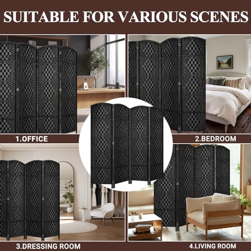HALLYBEE Room Divider, Room Dividers and Folding Privacy Screens, 16in Privacy Screen, 4 Panel Temporary Wall Partitions, 6ft Space Separation Panel Screen, Black HALLYBEE