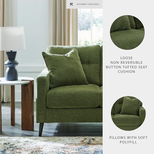 Signature Design by Ashley Bixler Mid-Century Modern Tufted Loveseat with 2 Toss Pillows, Green Signature Design by Ashley