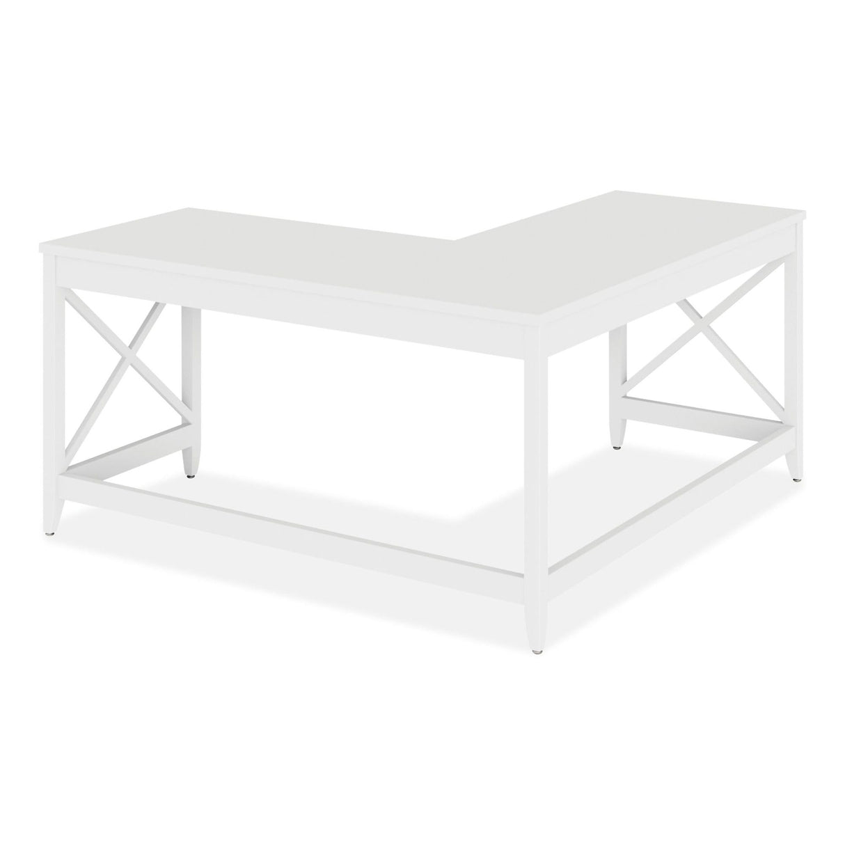 Workspace by Alera L-Shaped Farmhouse Desk, 58.27" x 58.27" x 29.53", White Alera