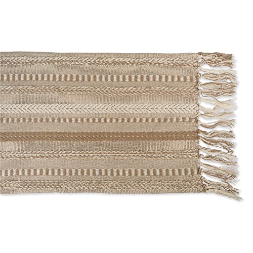 DII Farmhouse Braided Stripe Table Runner Collection, 15x72 (15x77, Fringe Included), Stone DII