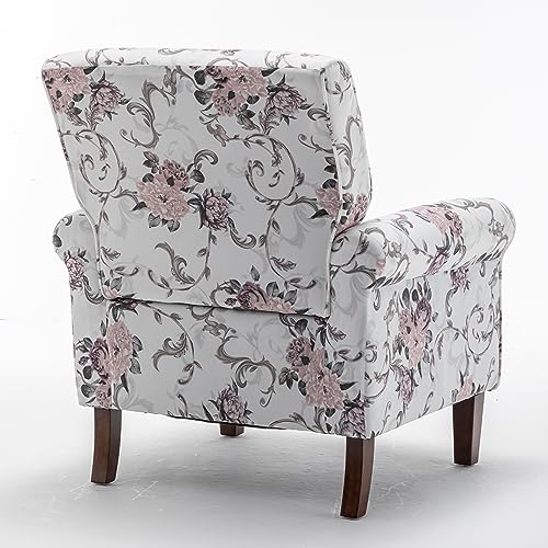 Container Furniture Direct Classic Accent Armchair with Birch Wood Frame and Comfortable Rolled Armrests, Arm Chairs for Living Room, Bedroom and Office Decor, 03 Printed Fabric Container Furniture Direct
