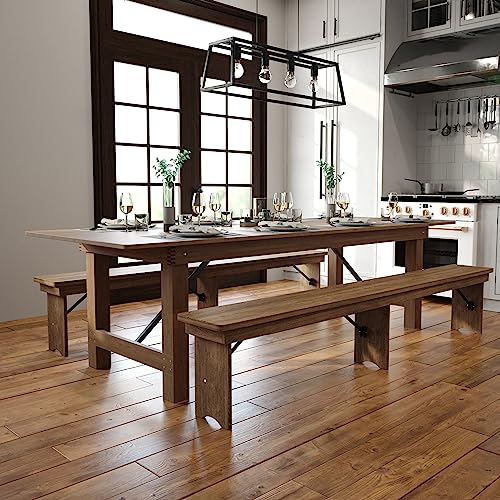 Flash Furniture Hercules Commercial Grade Farmhouse Dining Table | Solid Pine Foldable Table for 10 in Antique Rustic | Rustic Charm for Home and Events Flash Furniture