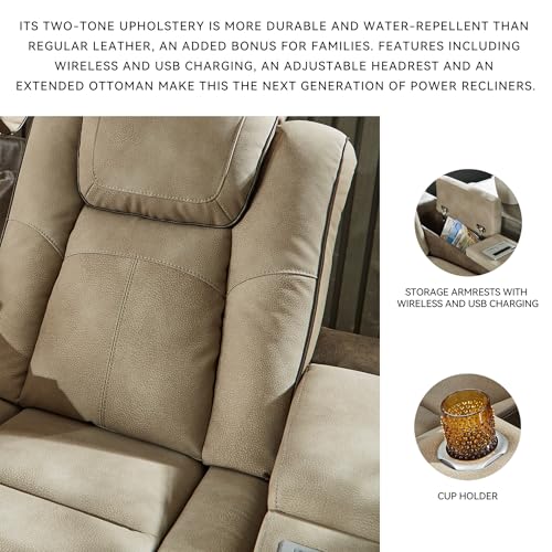 Signature Design by Ashley Next-Gen DuraPella Power Recliner with Adjustable Headrest, Sand Signature Design by Ashley
