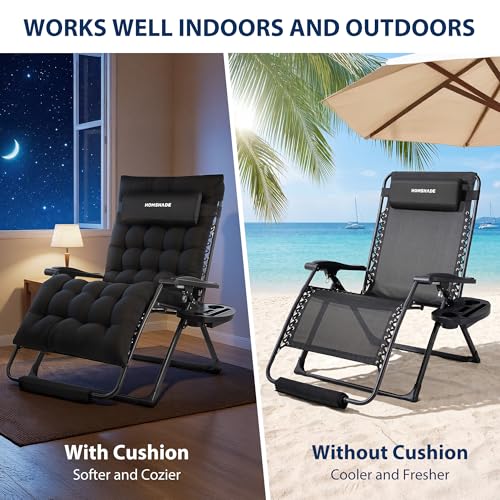 HOMSHADE Oversized Zero Gravity Chair, 33In XXL Outdoor Recliner Chair w/Removable Cushion&Headrest, Reclining Patio Chairs for Indoor, Camping Lounge Chair with Footrest, Support 500LBS, Black