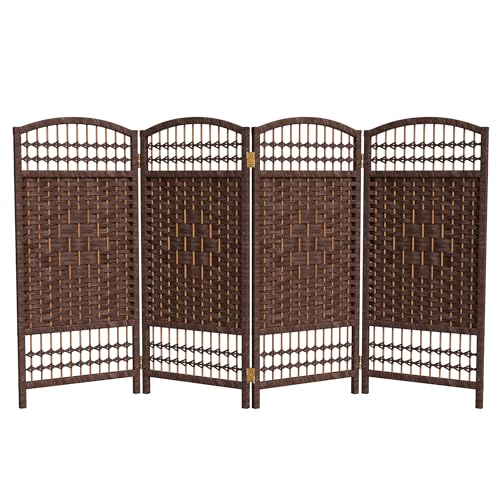 Red Lantern 3 ft. Short Fiber Weave Folding Screen - Dark Mocha - 4 Panels Red Lantern
