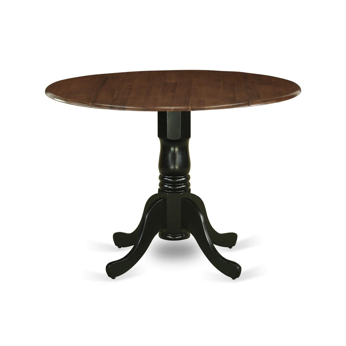 East West Furniture DMT-WBK-TP Dublin Dining Room Table - a Round kitchen Table Top with Dropleaf & Pedestal Base, 42x42 Inch, Walnut & Black East West Furniture