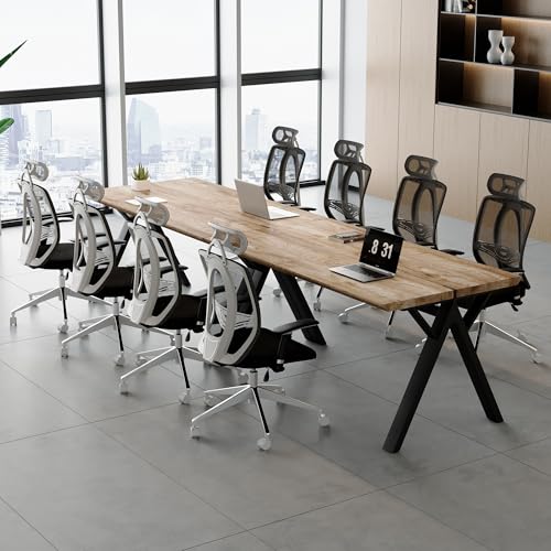 10FT Office Desk|126in Office Computer Desk|1.5in Thick Wooden Tabletop with Chamfered Corner|Black A-shaped Metal Frame|Sturdy and Stable|Easy Assembly|Easy To Clean|for Home Office, Conference Room KitDans