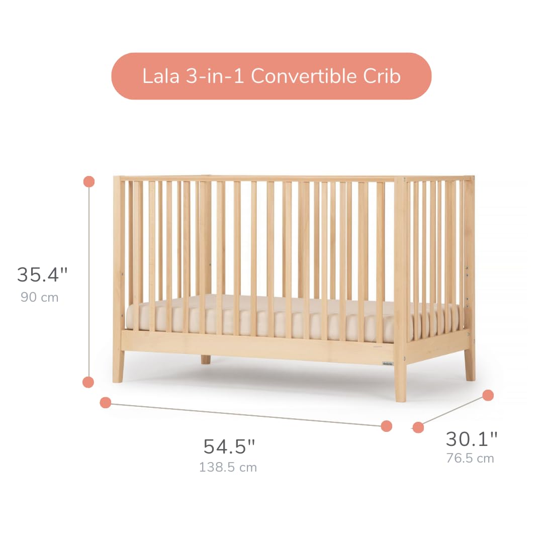 dadada Baby LaLa 3-in-1 Convertible Crib - Wood Crib Converts into Toddler Bed & Daybed - Greenguard Gold Certified, Made in Italy - 3 Adjustable Mattress Heights - Solid Beechwood (Natural) dadada
