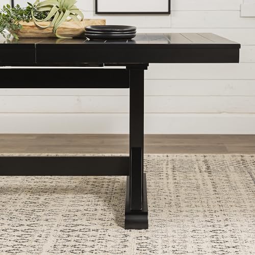 Walker Edison 6 to 8 Person Wood Modern Farmhouse Expandable Dining Room Table with Leaf Kitchen Dining Chairs, 60 Inch, Antique Black Walker Edison