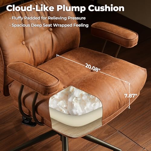 ovios Ergonomic Office Chair, High Back Faux Leather Executive Chairs with Thick Cushion, Comfy Mid-Century Modern Swivel Rolling Computer Armchair (Brown, Suede Leather) ovios