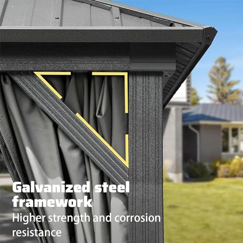 Domi Hardtop Gazebos 10x10FT, Aluminum Metal Gazebo with Galvanized Steel Double Roof Canopy, Curtain and Netting, Permanent Gazebo Pavilion for Patio, Backyard, Deck and Lawn, Grey domi outdoor living