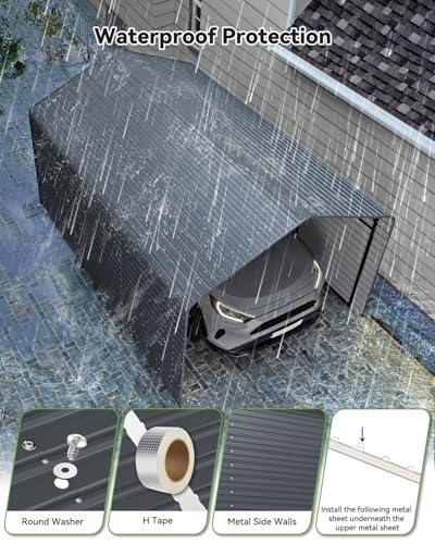 Heavy Duty Metal Carport, 10x15FT Outdoor Carport Canopy with Galvanized Steel Roof and Reinforced Base,Metal Side Panels,Sidewalls,Garage Shelter Shade for Cars,Trucks, Boats, Gray Real Relax