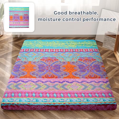 MAXYOYO Mattress Cover for Traditional Japanese Futon Mattress, Futon Floor Mats Cover with Zipper, Super Soft and Machine Washable, Bohemian, Twin MAXYOYO