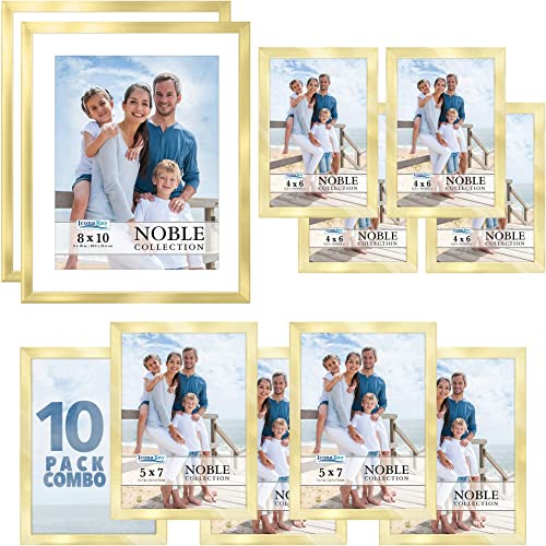 Icona Bay Combo-Sizes Gold Picture Frames Set - 10 PC (Four 4x6, Four 5x7, Two 8x10), Noble Collection Multi-Pack, Modern Professional Design for Wall Gallery Icona Bay