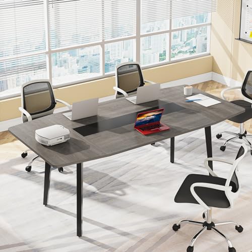 LITTLE TREE 6 FT Conference Room Table, 70.86L x 35.43W x 29.52H Inches Boat Shaped Meeting Seminar Boardroom Table. Gray LITTLE TREE