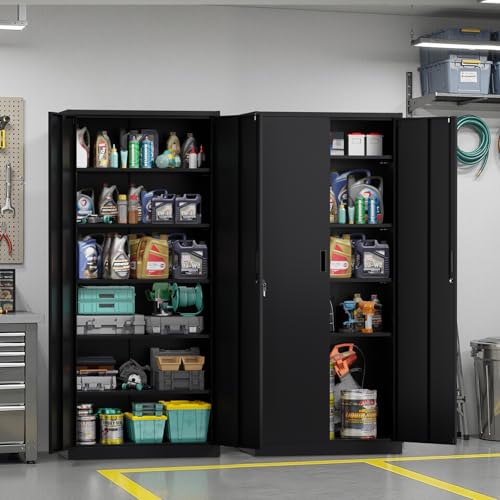 VINGLI Metal Garage Storage Cabinet with 2 Doors and 5 Adjustable Shelves, 71" Tall Steel Lockable File Cabinet, Locking Tool Cabinets for Home Office Garage Gym School (Black) VINGLI