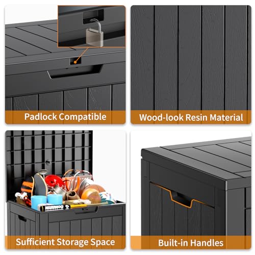 PatioZen 31 Gallon Resin Deck Box, Lockable Package Delivery Box, Waterproof and UV Resistant Outdoor Storage Box for Patio Furniture, Garden Tools and Toys Storage - Black PatioZen