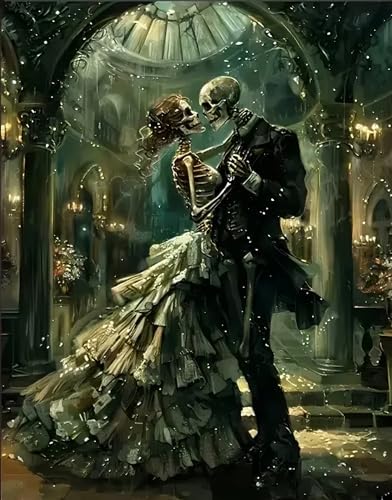 Skull Paint by Numbers Kit for Adults, DIY Romantic Skeleton Lover Paint by Numbers for Beginner, Watercolor Oil Painting by Number on Canvas for Home Decor and Gifts 16x20 Inch