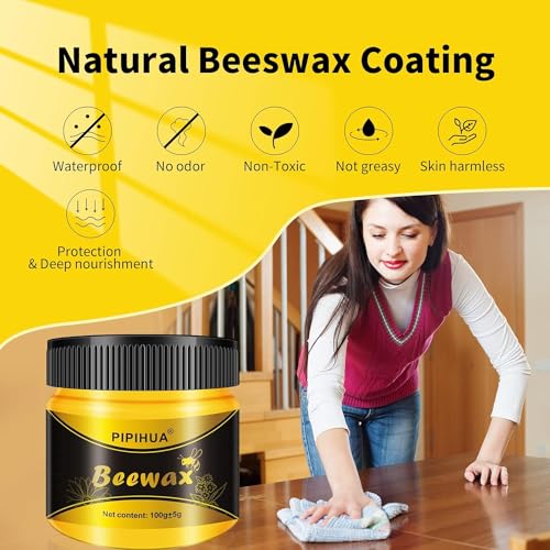 PIPIHUA Beeswax Polish and Conditioner for Wood Furniture - Waterproof & Repair Wax, Multipurpose Wood Cleaner and Furniture Polish (2 x 100g with 4 PIPIHUA