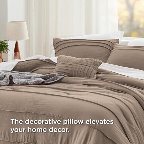 Bedsure Twin Comforter Set - 3 Pieces Pinch Pleat Bed Set, Brown Boho Bedding for All Season, 1 Soft Comforter, 1 Pillowcase, 1 Decorative Pillow Bedsure