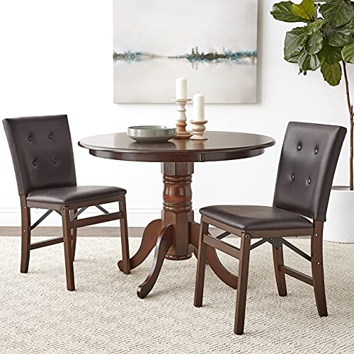 Meco STAKMORE Parson’s Folding Chair Espresso Bonded Leather Finish, 16D x 17W x 33.5H in, Set of 2 MECO