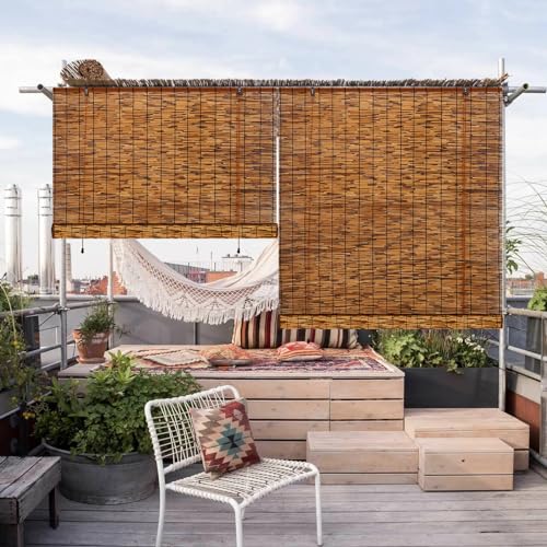 TOOKNIN Bamboo Roll-Up Window Blinds - Set of 2, 47" W x 71" H Brown Bamboo Shades for Enhanced Privacy and Sun Protection TOOKNIN