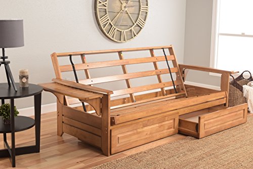 Kodiak Furniture Phoenix Full Size Futon in Butternut Finish with Storage Drawers, Linen Charcoal Kodiak Furniture
