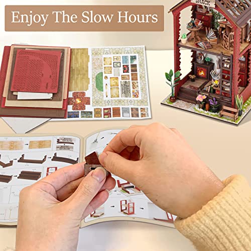 DIY Book Nook Kits Booknook-Creativity 3D Wooden Puzzle Bookend Bookshelf Decor -Booknook Kit for Adults Miniature House Dollhouse Kit with LED Light Crafts for Adult