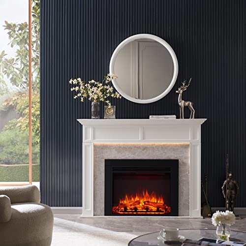 LegendFlame® Ashley Electric Fireplace with 56" Mantel Surround and Jaden 32" Insert, Cream White with Light Grey Marble Finish Legend Flame