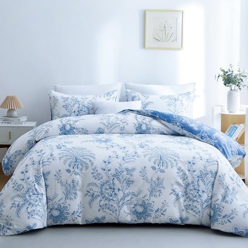 BOLINLIVING Duvet Cover Twin Size, Flower Kids Duvet Cover with Pillow Shams, Soft Floral Bedding Set White and Blue for All Season, Breathable, Zipper Closure… BOLINLIVING