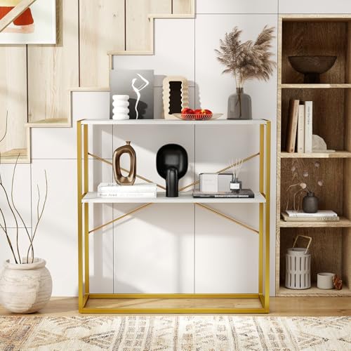 Giantex 36" Narrow Console Table, 2-Tier Entryway Tables with Faux Marble Top & Heavy-Duty Metal Frame, Behind Couch Table, Modern Sofa Tables with Open Storage Shelves for Entrance, Living Room,Foyer Giantex