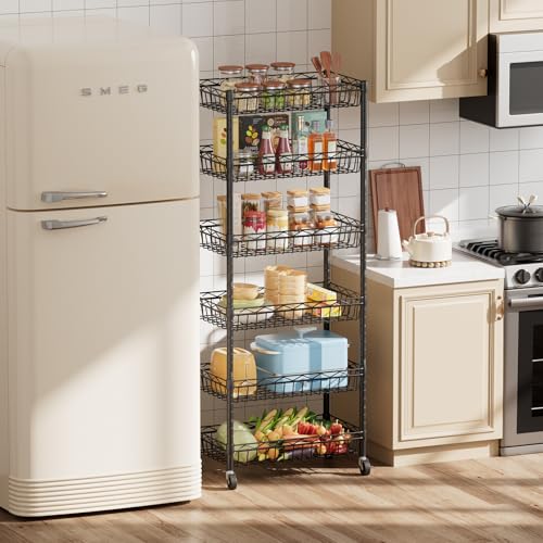 SINGAYE 6 Tier Basket Shelf Wire Shelving Unit Adjustable Storage Shelves Big Basket Rack for Garage Kitchen Office Pantry Corner 17" Dx12 Wx63 H Black SINGAYE